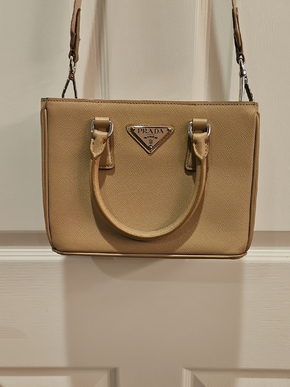 Prada Tan Saffiano Leather Satchel with Detachable Strap